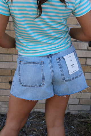 Ava Hidden Medium Wash Side Insert Inseam A-Line Shorts