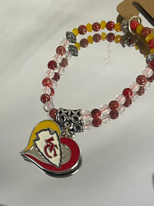Chiefs Beaded Heart Bracelet