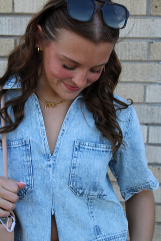 Remi Denim V-Neck Top
