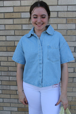 Rowan Cropped Risen Denim Top