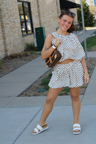Perry Bubble Hem Polka Dot Top