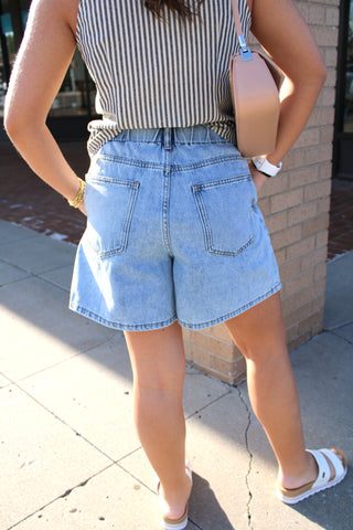 Breezy Pleated Denim Shorts