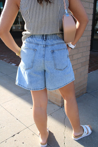 Breezy Pleated Denim Shorts