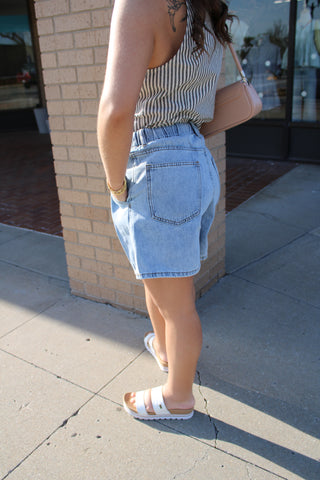 Breezy Pleated Denim Shorts