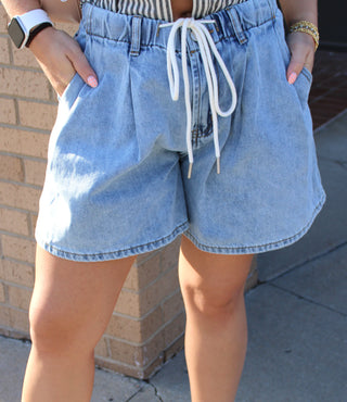 Breezy Pleated Denim Shorts