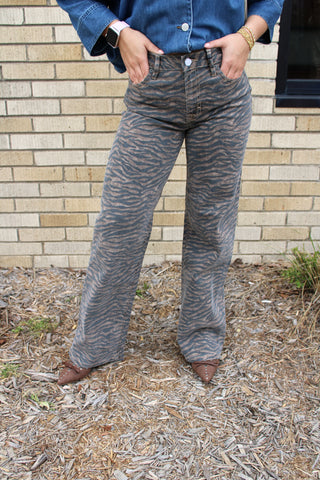 Logan Hidden Tiger Print High Rise Dad Jean