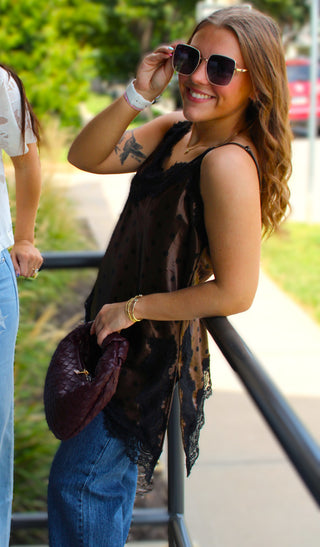 After Hours Satin Polka Dot Lace Cami Top