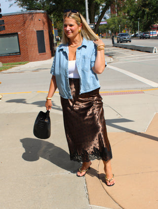 After Hours Satin Polka Dot Midi Skirt