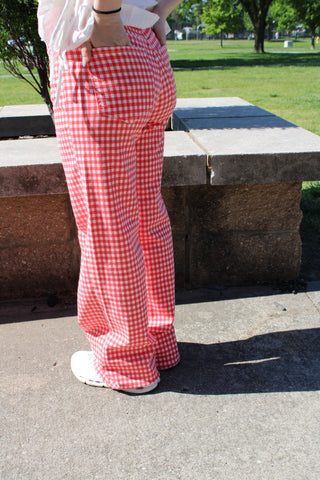 JBD Red Gingham High Rise Straight Jeans