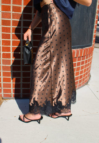 After Hours Satin Polka Dot Midi Skirt