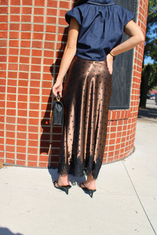 After Hours Satin Polka Dot Midi Skirt