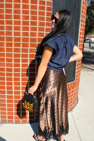 After Hours Satin Polka Dot Midi Skirt