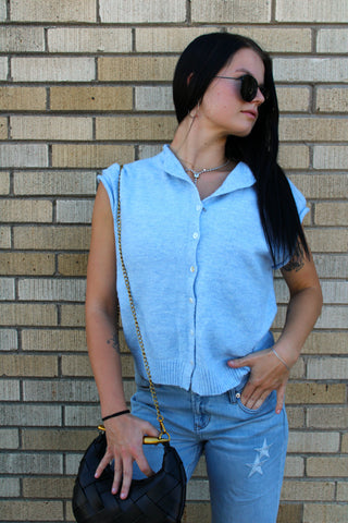 Abby Rose Sky Blue Piper Vest Cardigan