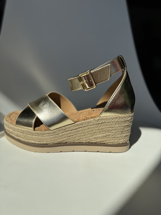 Cross Band Cork Wedge