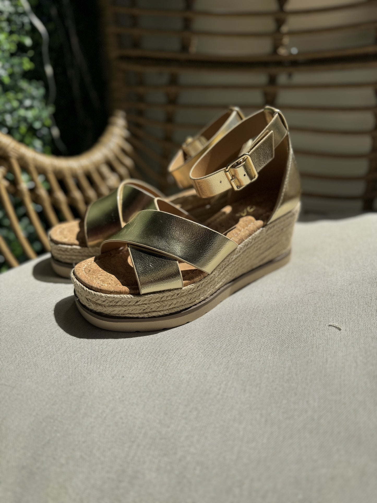 Cross Band Cork Wedge