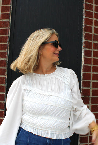 Rita Ruched Round Ruffle Neck Asymmetrical Top