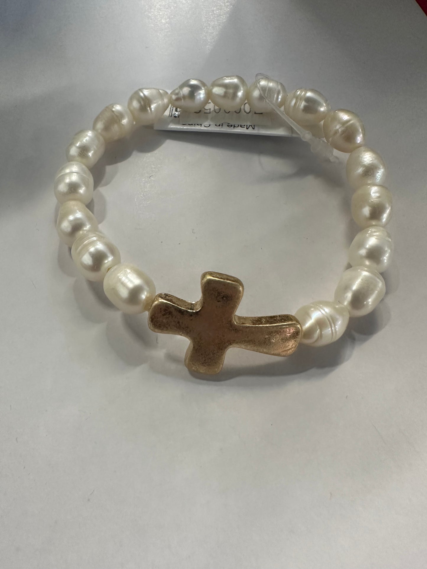 Big Pearl Cross Bracelet