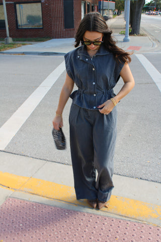 Brielle High Collared Denim Vest