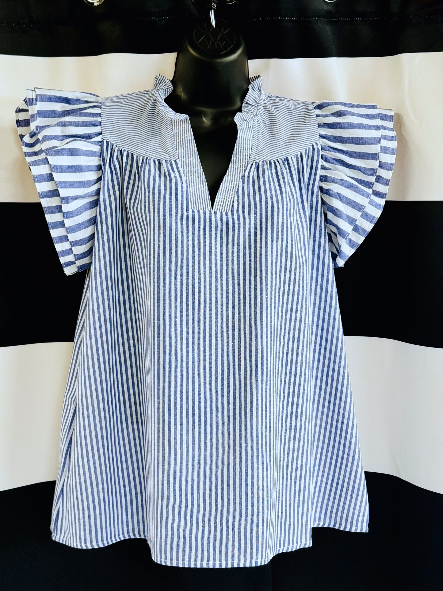 Striped Flutter Sleeve Blouse