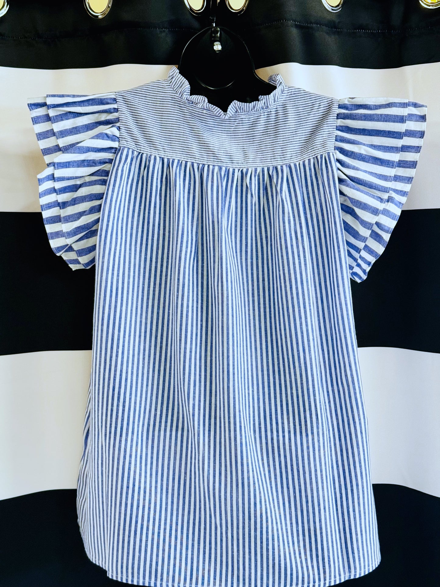 Striped Flutter Sleeve Blouse