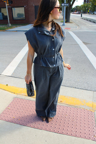 Brielle High Collared Denim Vest