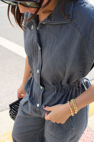 Brielle High Collared Denim Vest