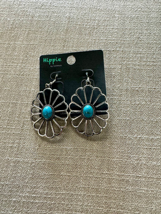 Silver & Turquoise Flower Earrings