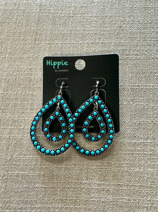 Silver Turquoise Dot Teardrop Earring