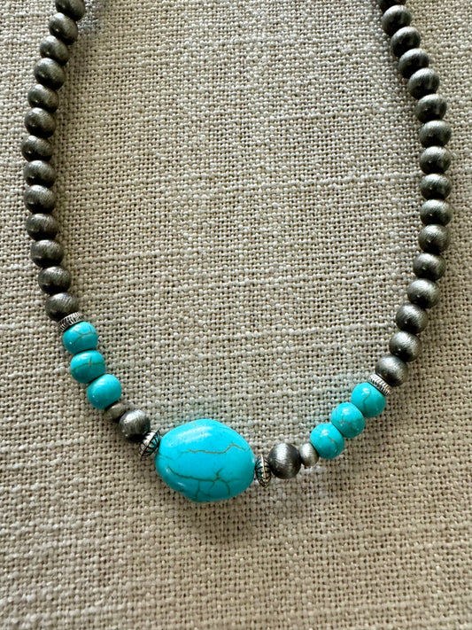 Beaded Turquoise/Grey Necklace