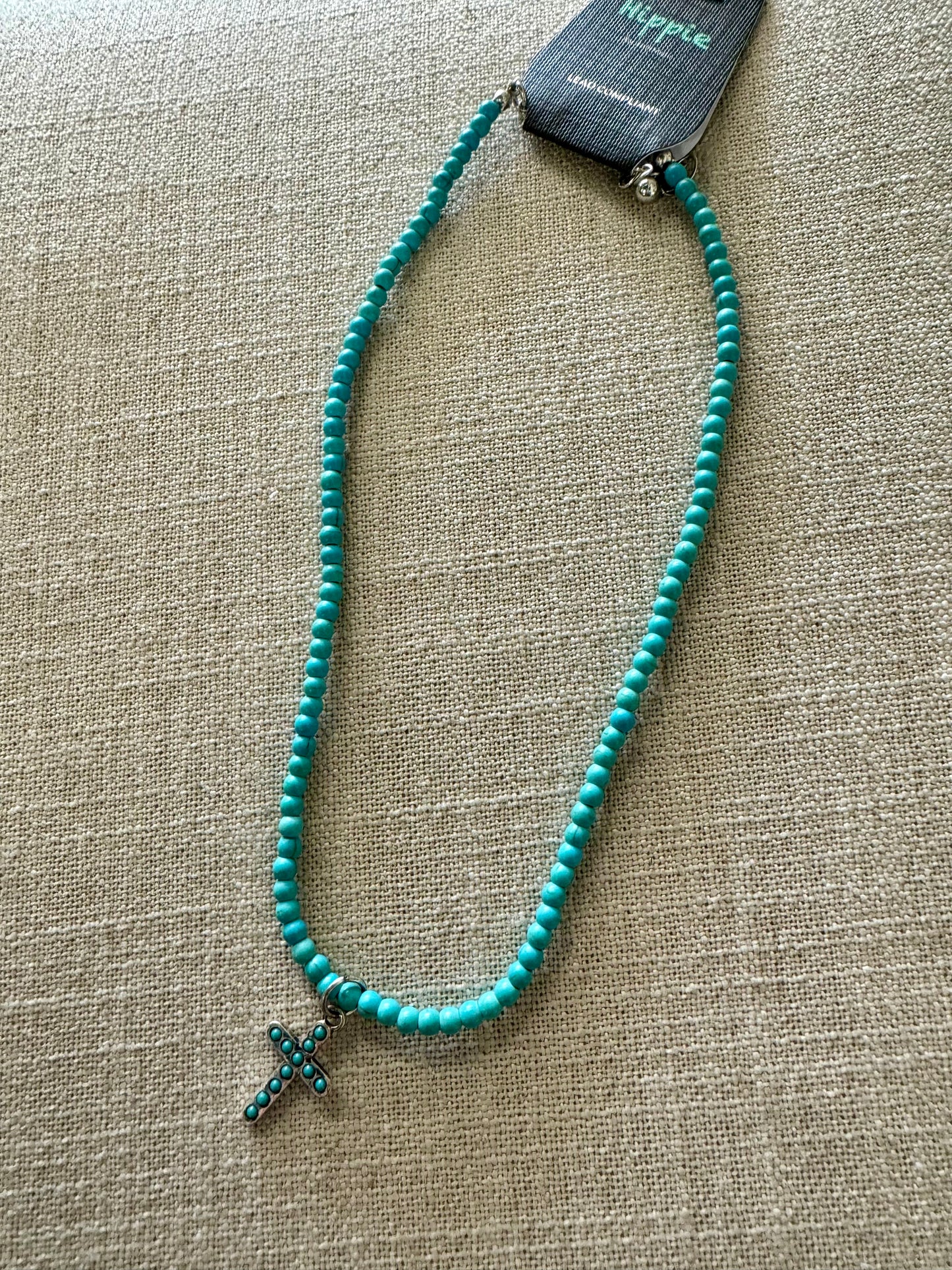 Turquoise Beaded Cross Necklace