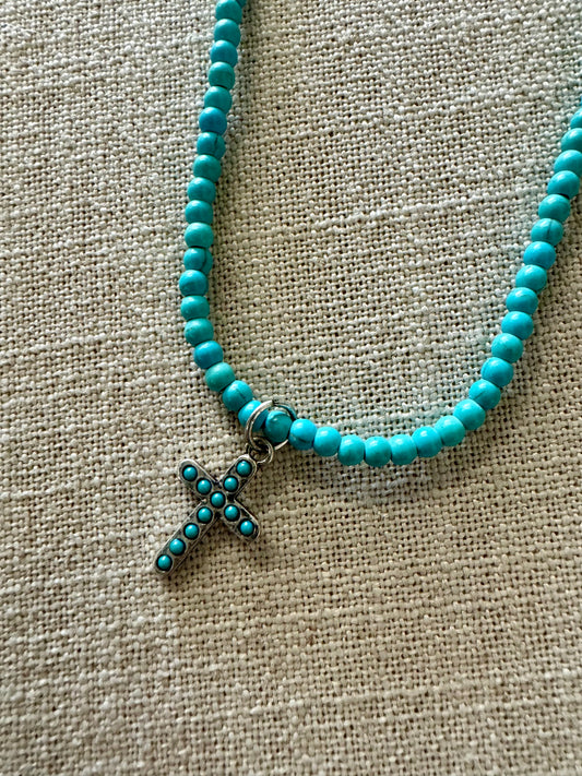 Turquoise Beaded Cross Necklace