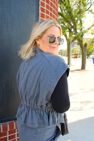 Brielle High Collared Denim Vest