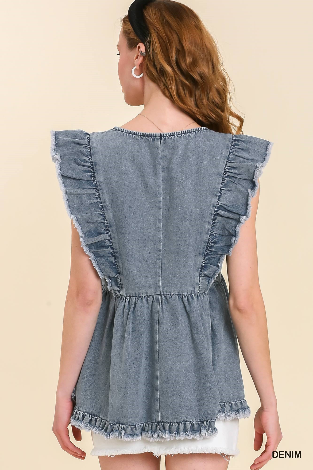 V-Neck Denim Baby Doll Top