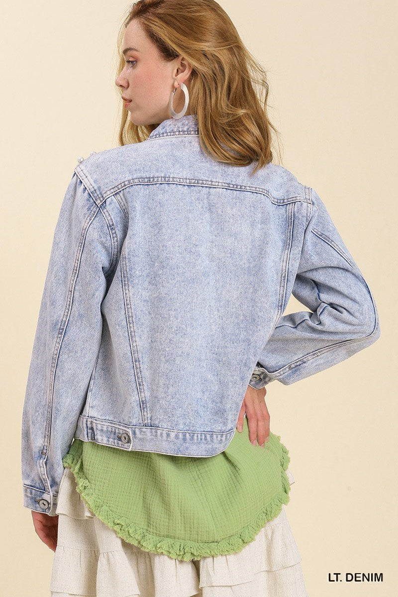 Amanda Denim Jacket with Pearl Details