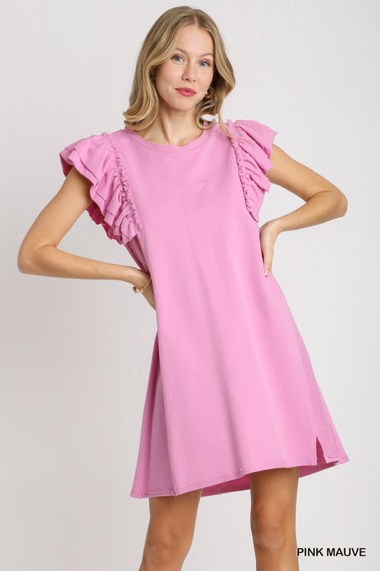 French Terry Ruffle Sleeve Dress