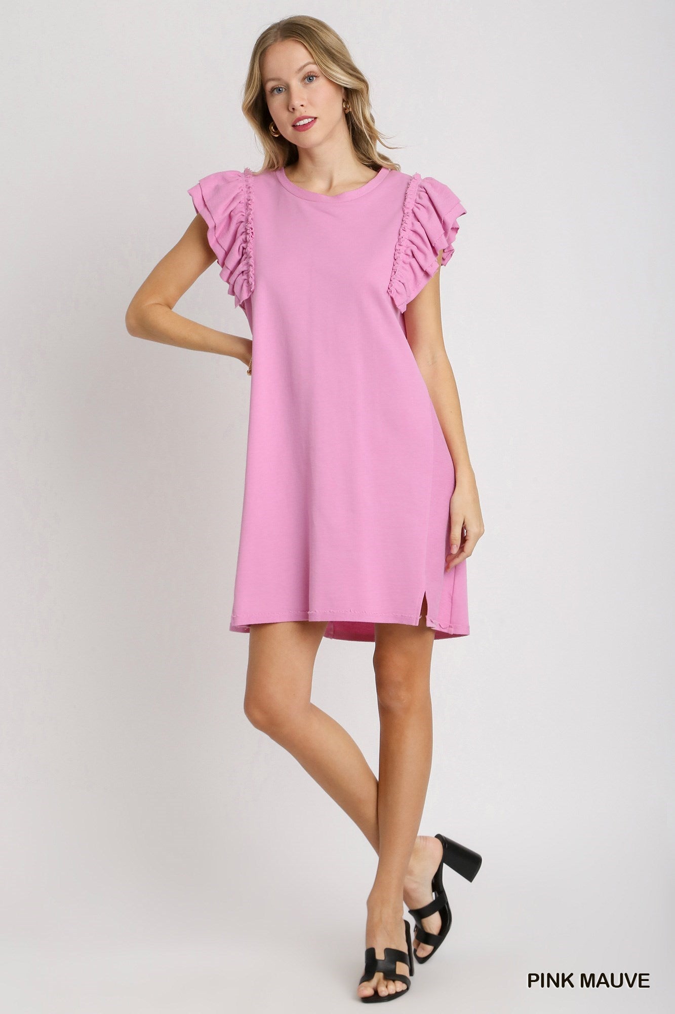 French Terry Ruffle Sleeve Dress