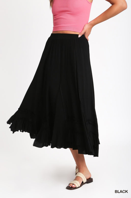 Rayon Maxi Skirt with Cut Edge Details