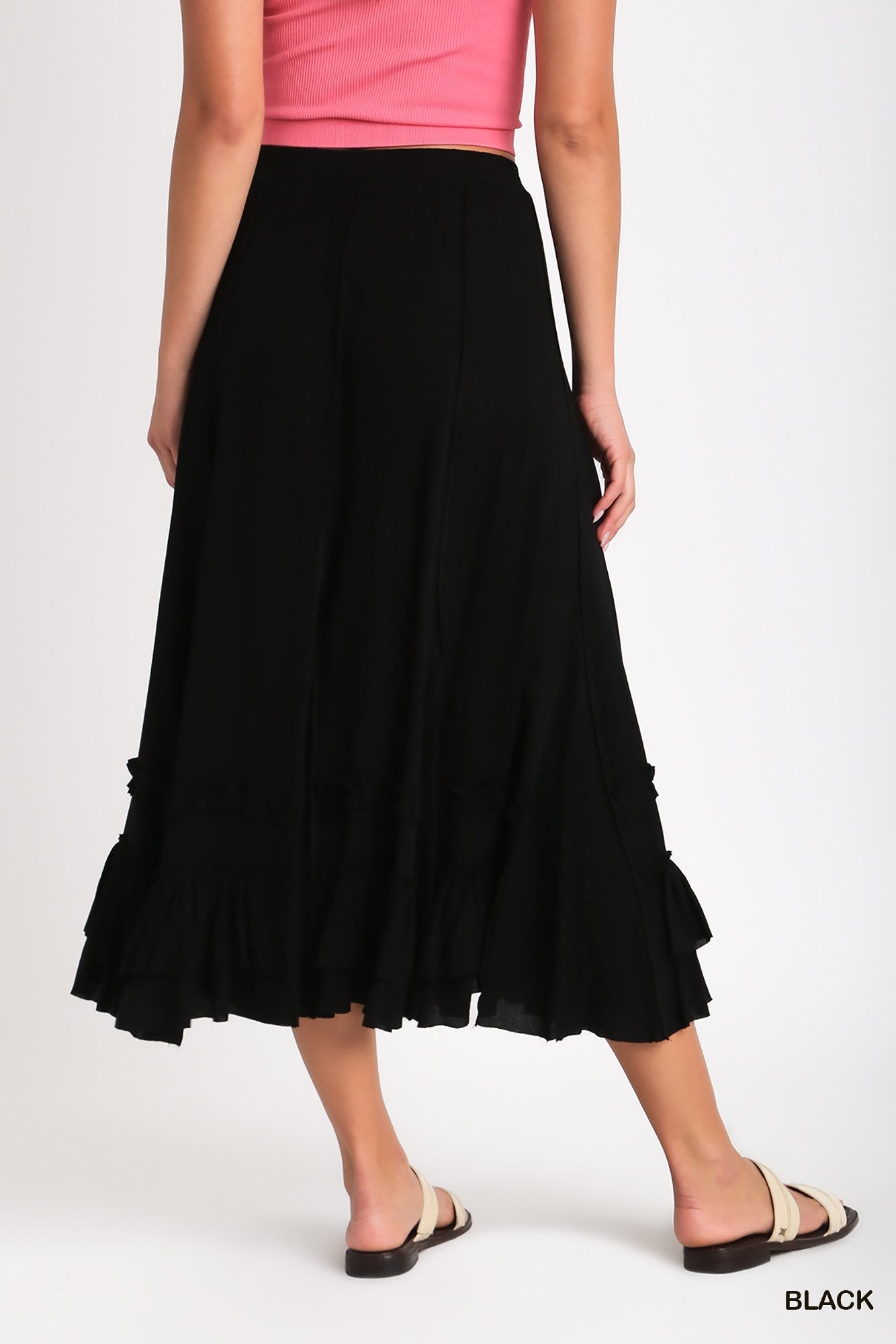 Rayon Maxi Skirt with Cut Edge Details