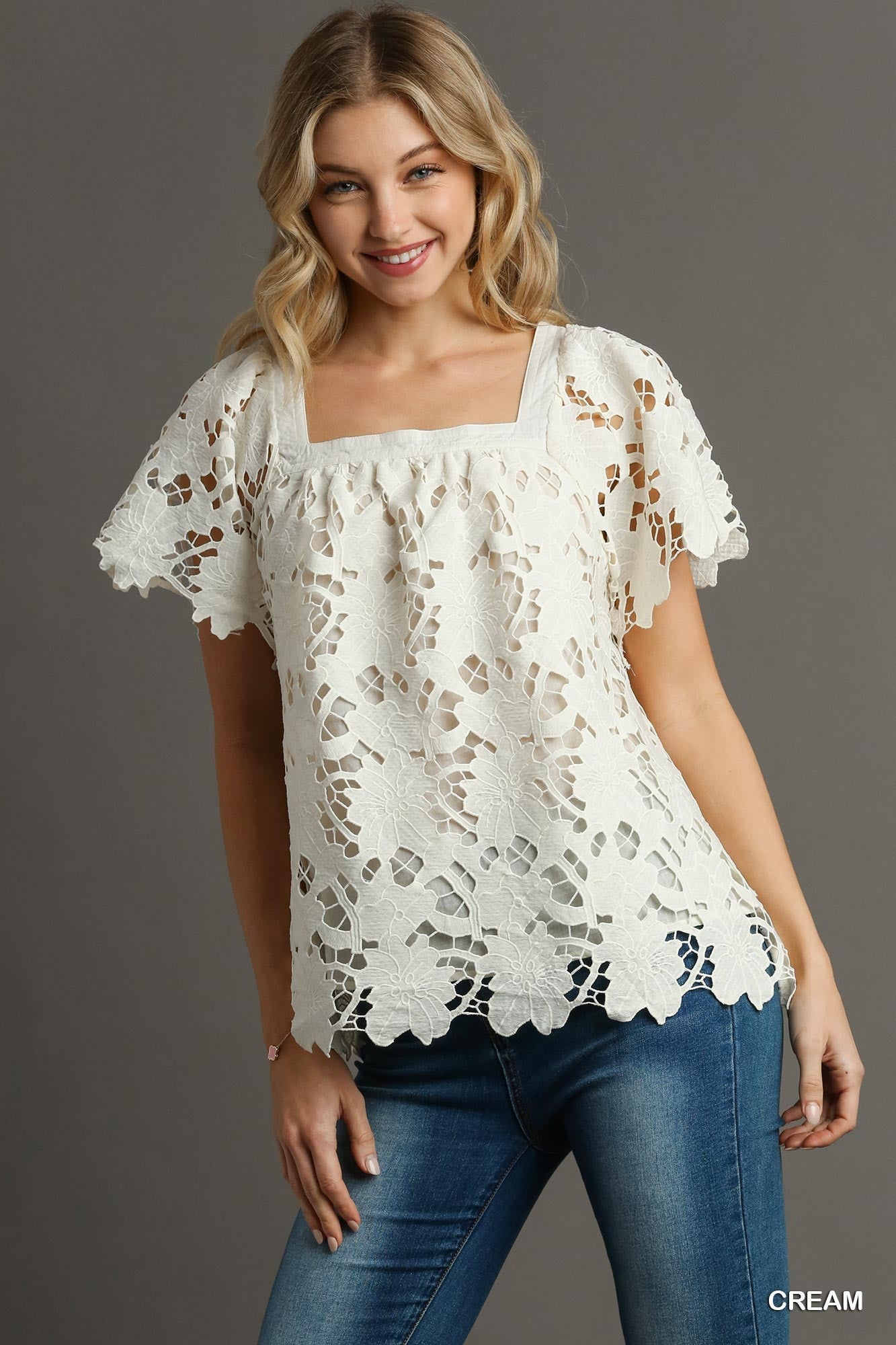 Floral Lace Square Neck Top