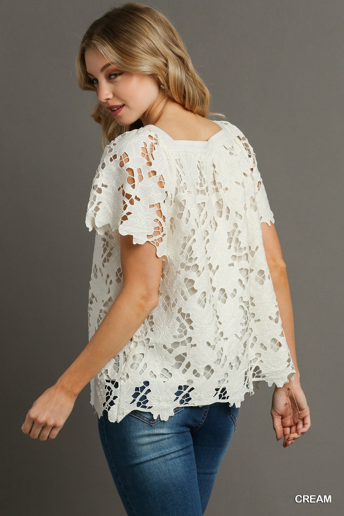 Floral Lace Square Neck Top