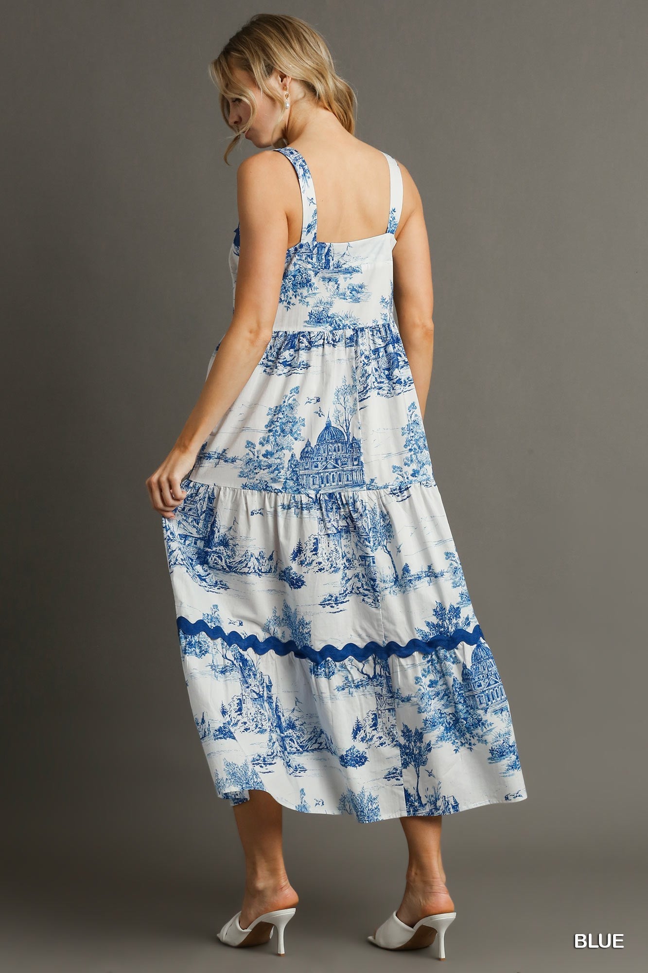 Toile Print Dress with Ric Rac Trim