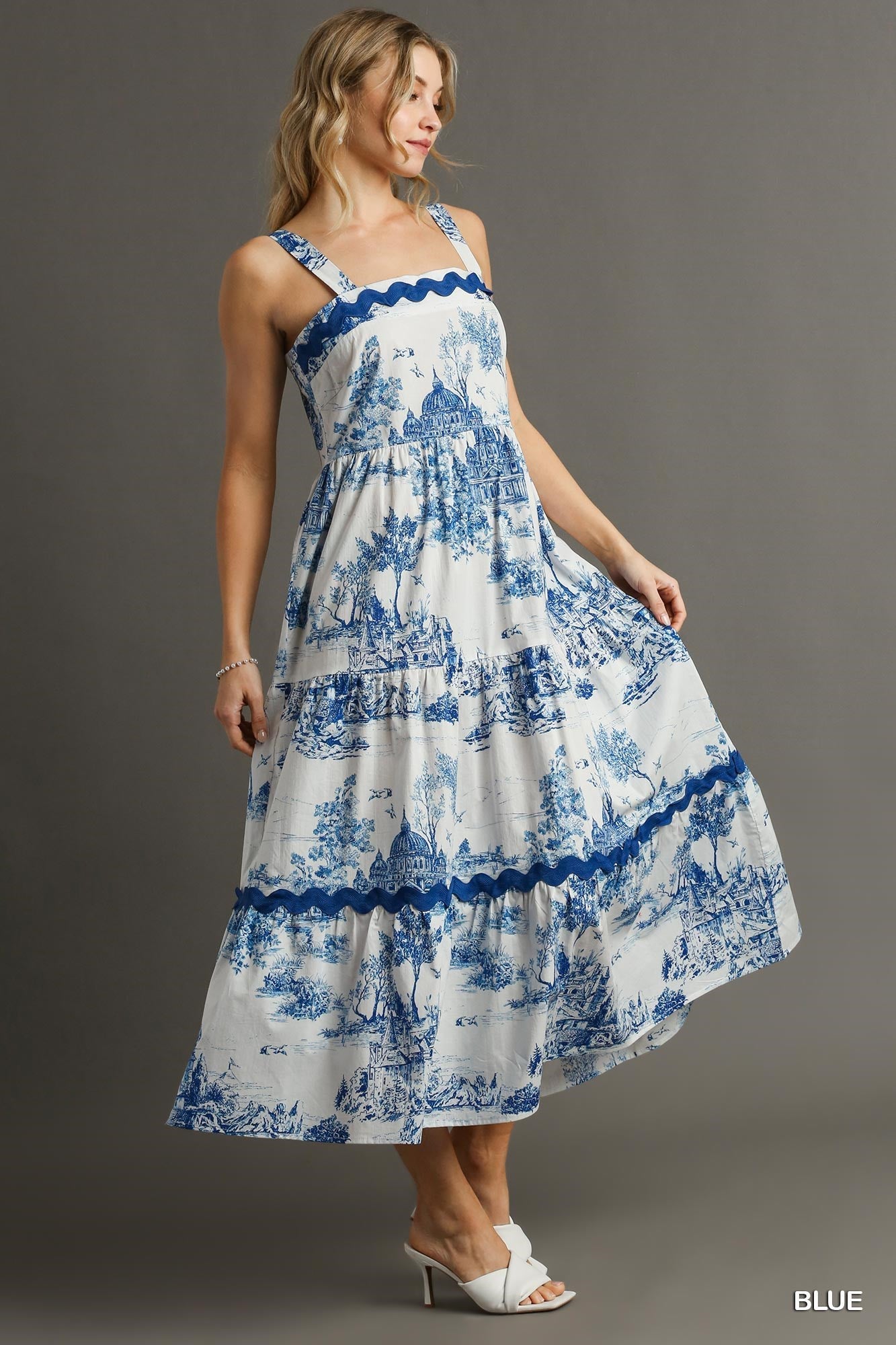 Toile Print Dress with Ric Rac Trim