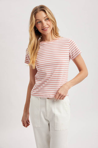 contrast striped knit tee casual soft striped t-shirt relaxed fit everyday top