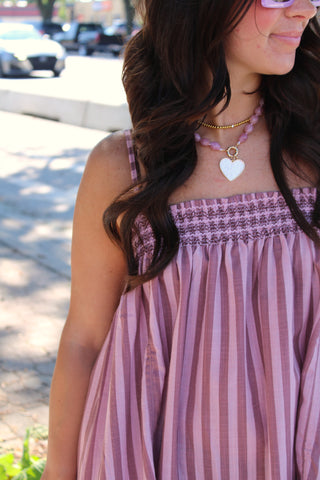 Mauve-Pink Mason striped cami mini dress with smocked bodice