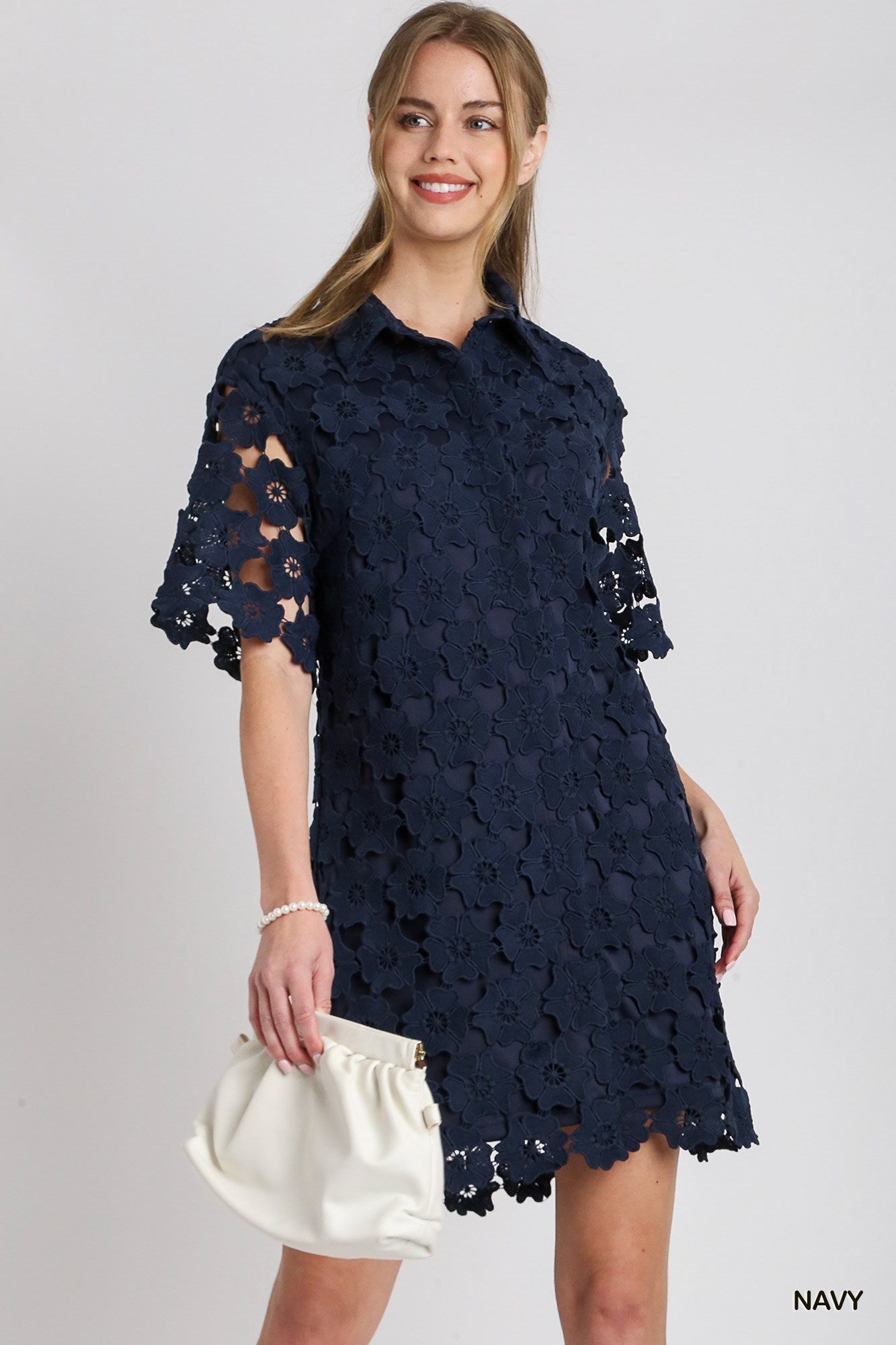 Floral Lace Button Down A-Line Dress