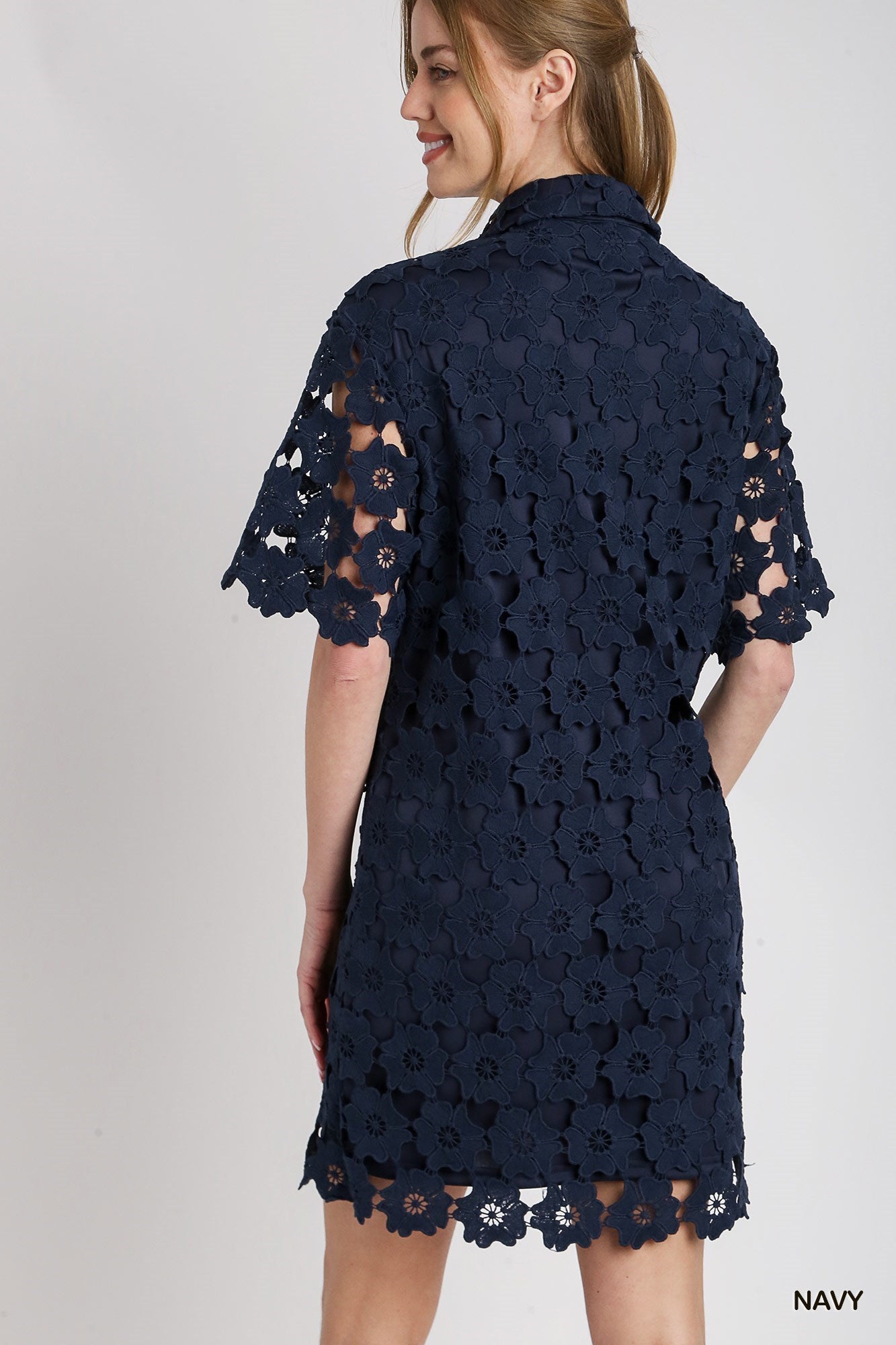 Floral Lace Button Down A-Line Dress