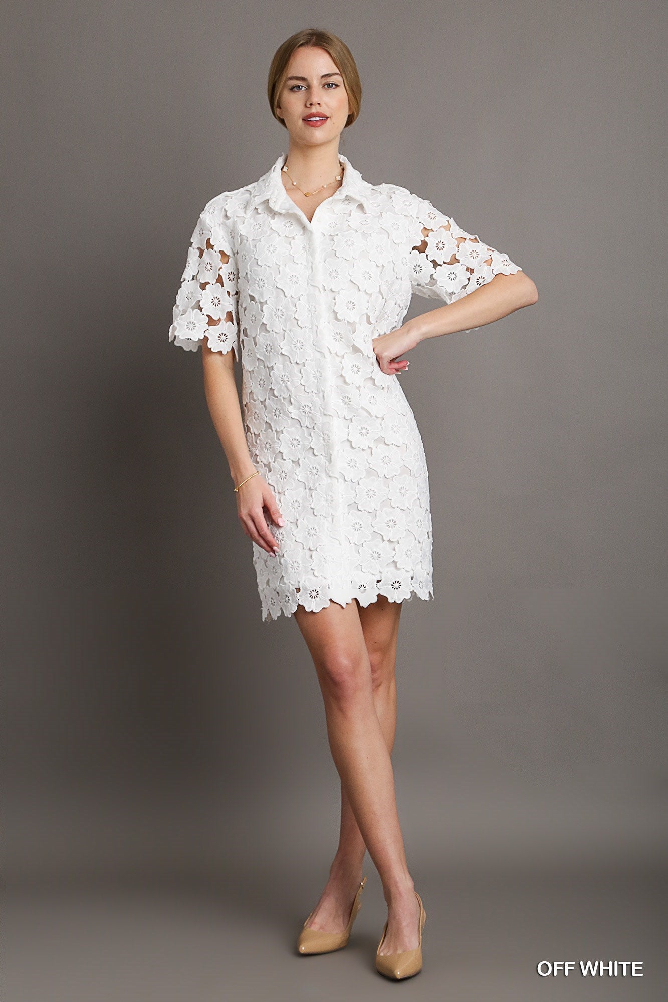 Floral Lace Button Down A-Line Dress