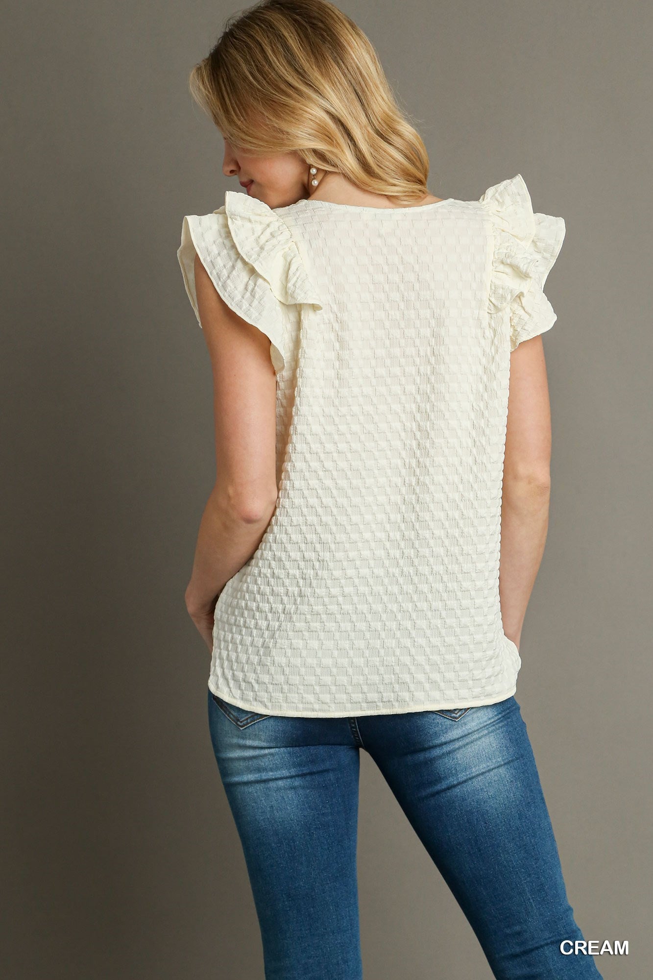 Square Jacquard V-Neck Top