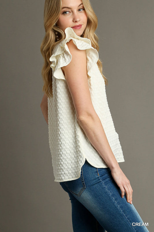 Square Jacquard V-Neck Top