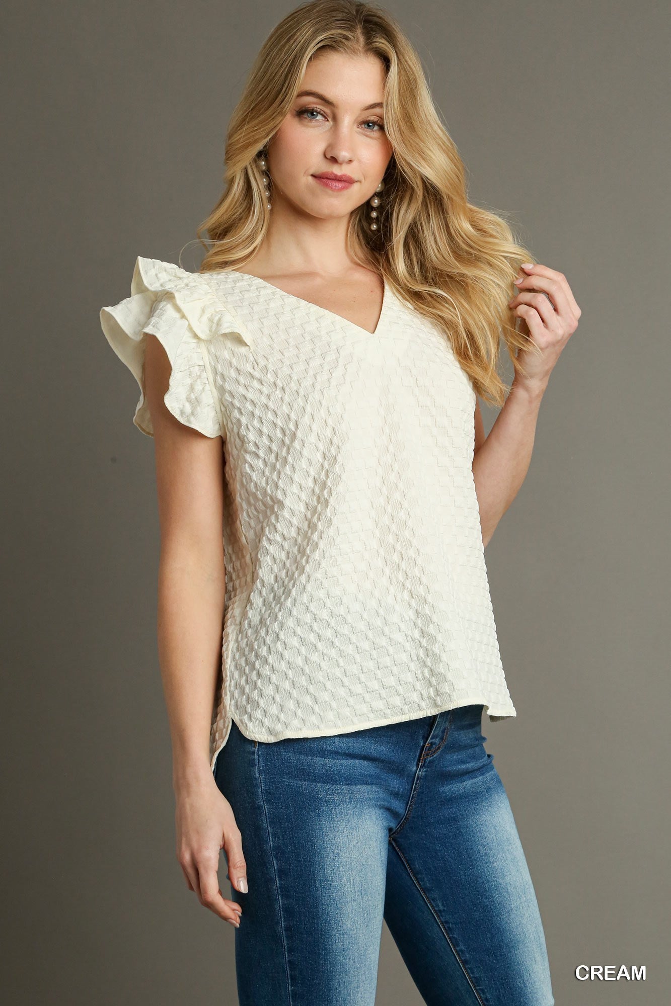 Square Jacquard V-Neck Top